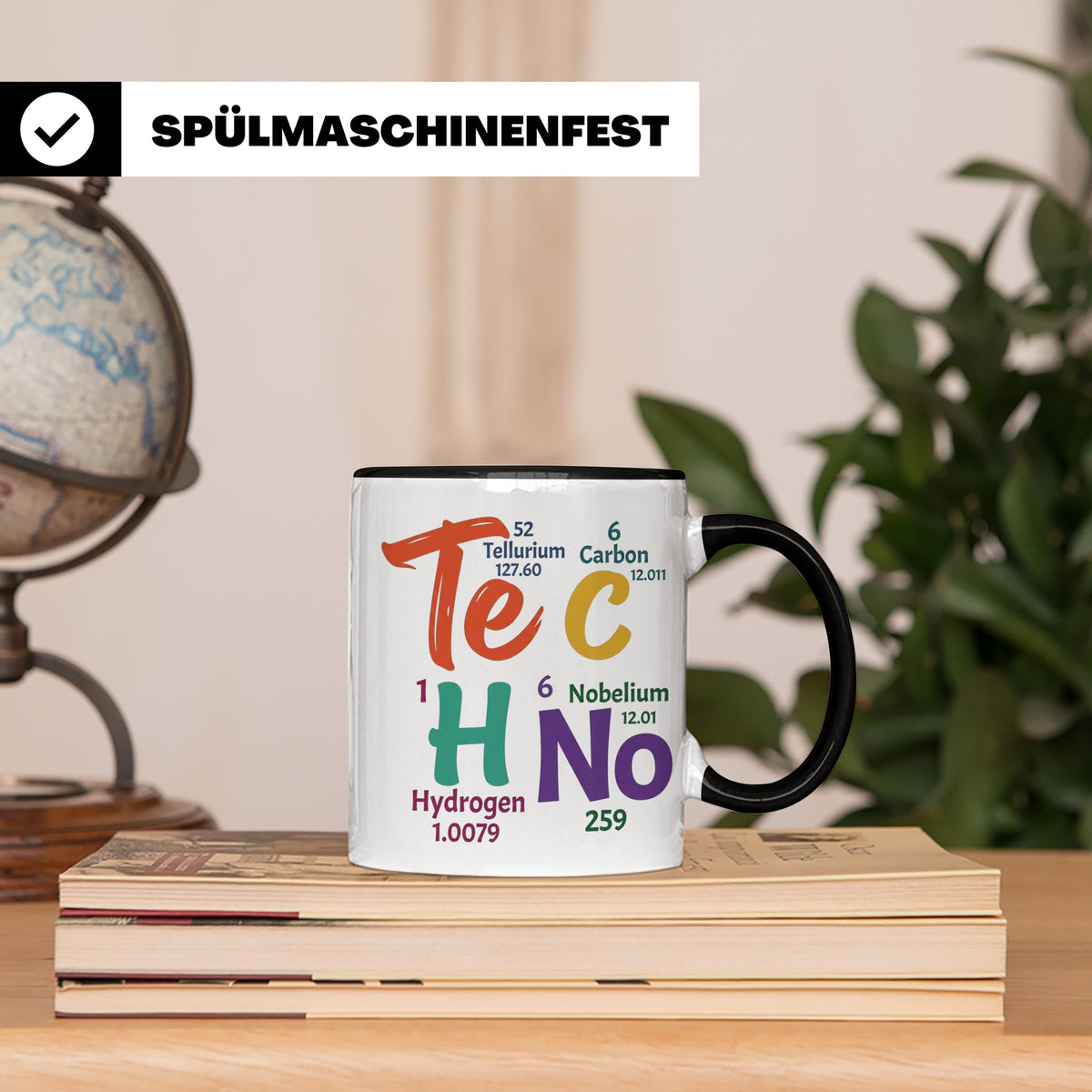 Techno Tasse Periodensystem Te C H No Spruch, Geschenk für R – Schwarz [farbe:schwarz]