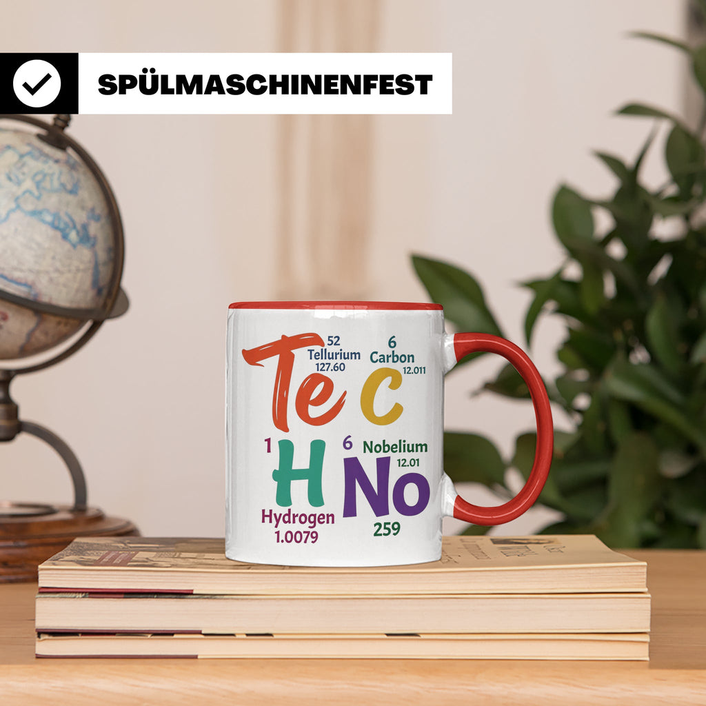 Techno Tasse Periodensystem Te C H No Spruch, Geschenk für R – Rot [farbe:rot]