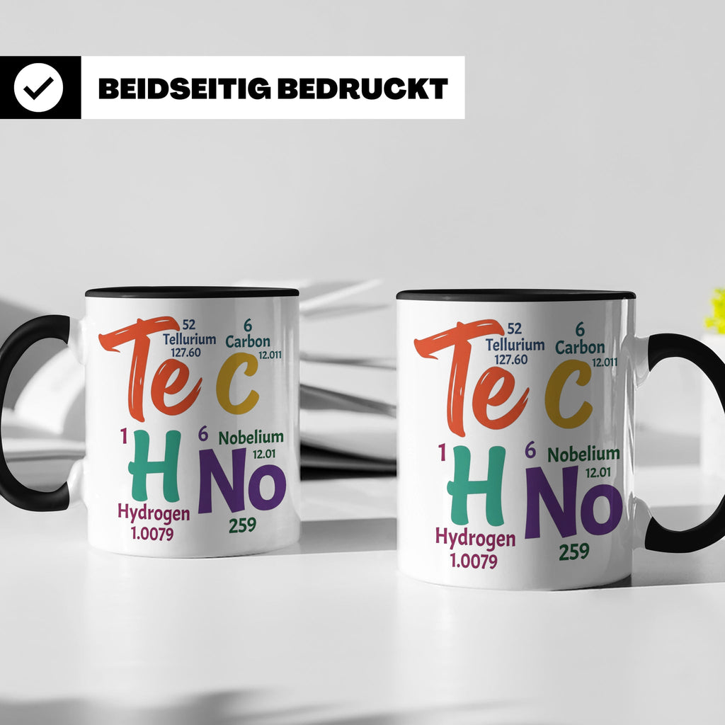 Techno Tasse Periodensystem Te C H No Spruch, Geschenk für R – Schwarz [farbe:schwarz]
