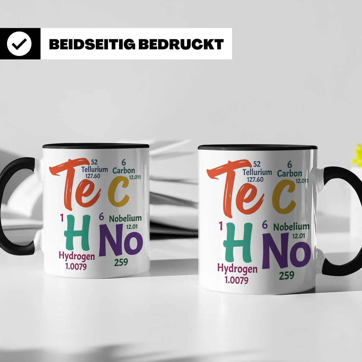 Techno Tasse Periodensystem Te C H No Spruch, Geschenk für R – Schwarz [farbe:schwarz]