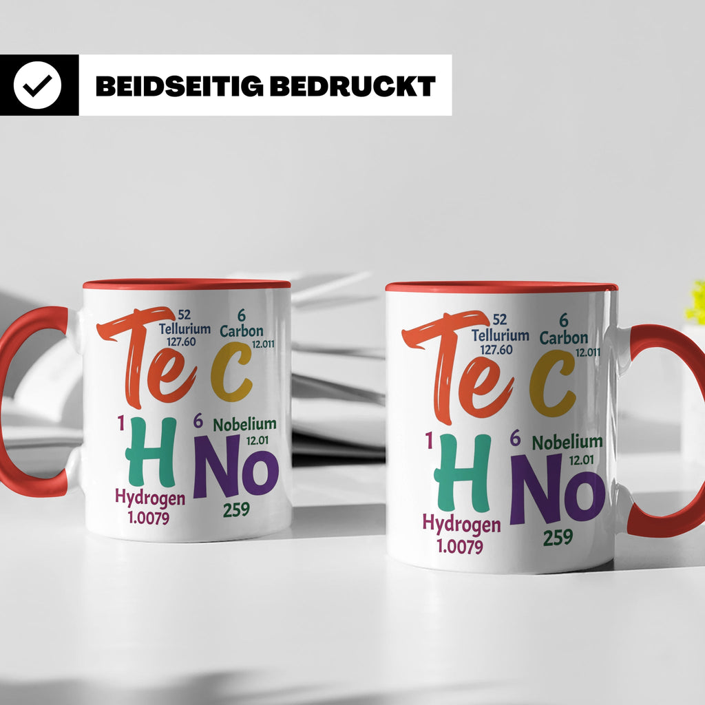 Techno Tasse Periodensystem Te C H No Spruch, Geschenk für R – Rot [farbe:rot]