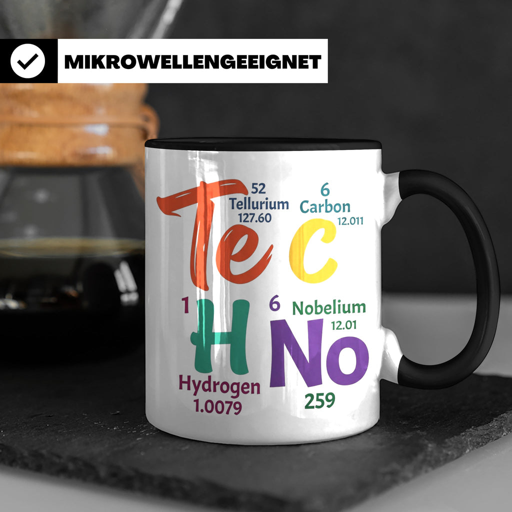 Techno Tasse Periodensystem Te C H No Spruch, Geschenk für R – Schwarz [farbe:schwarz]
