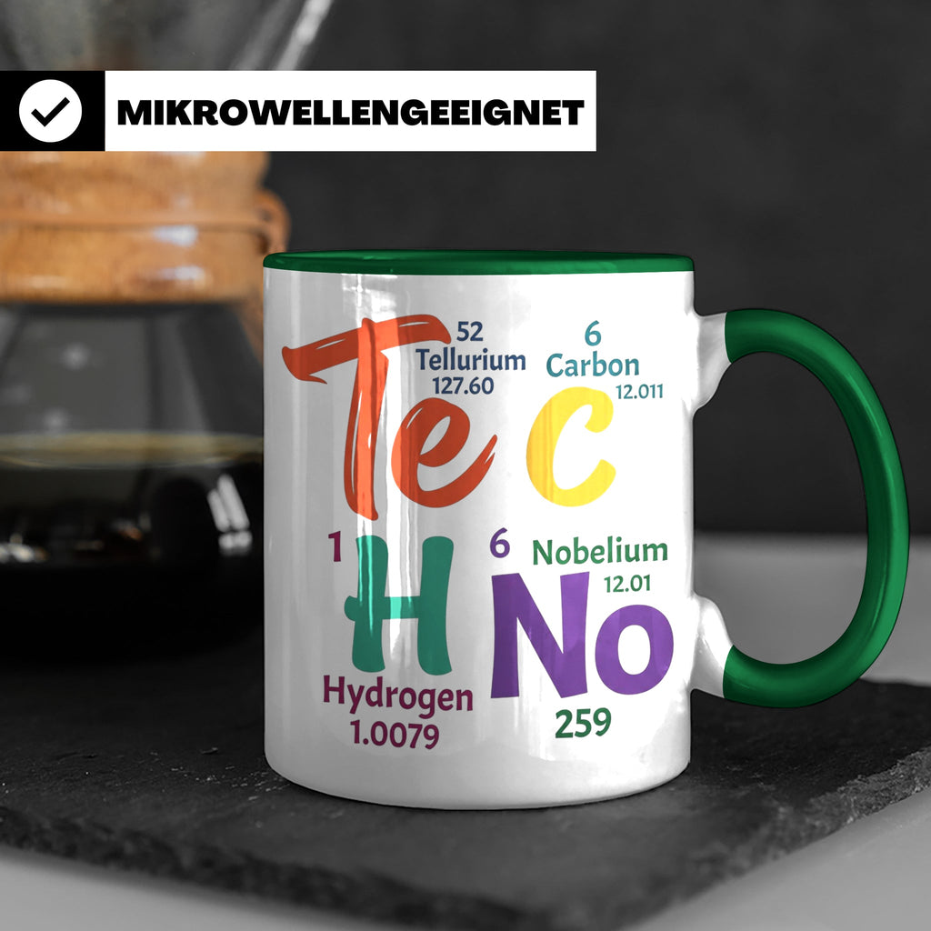 Techno Tasse Periodensystem Te C H No Spruch, Geschenk für R – Grün [farbe:grün]
