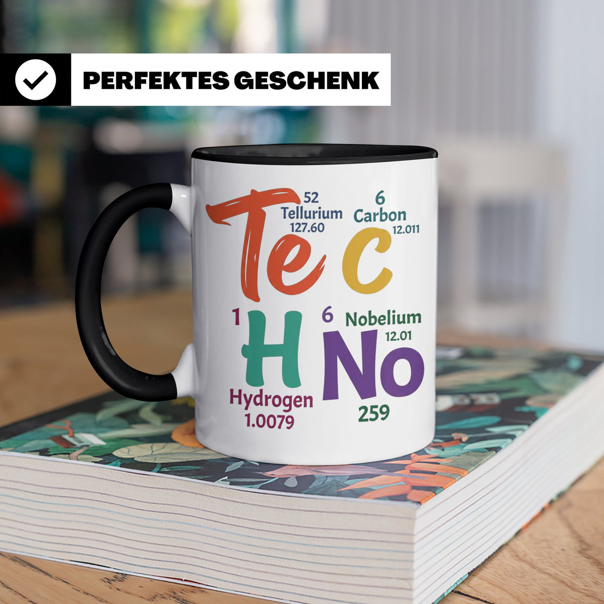 Techno Tasse Periodensystem Te C H No Spruch, Geschenk für R – Schwarz [farbe:schwarz]