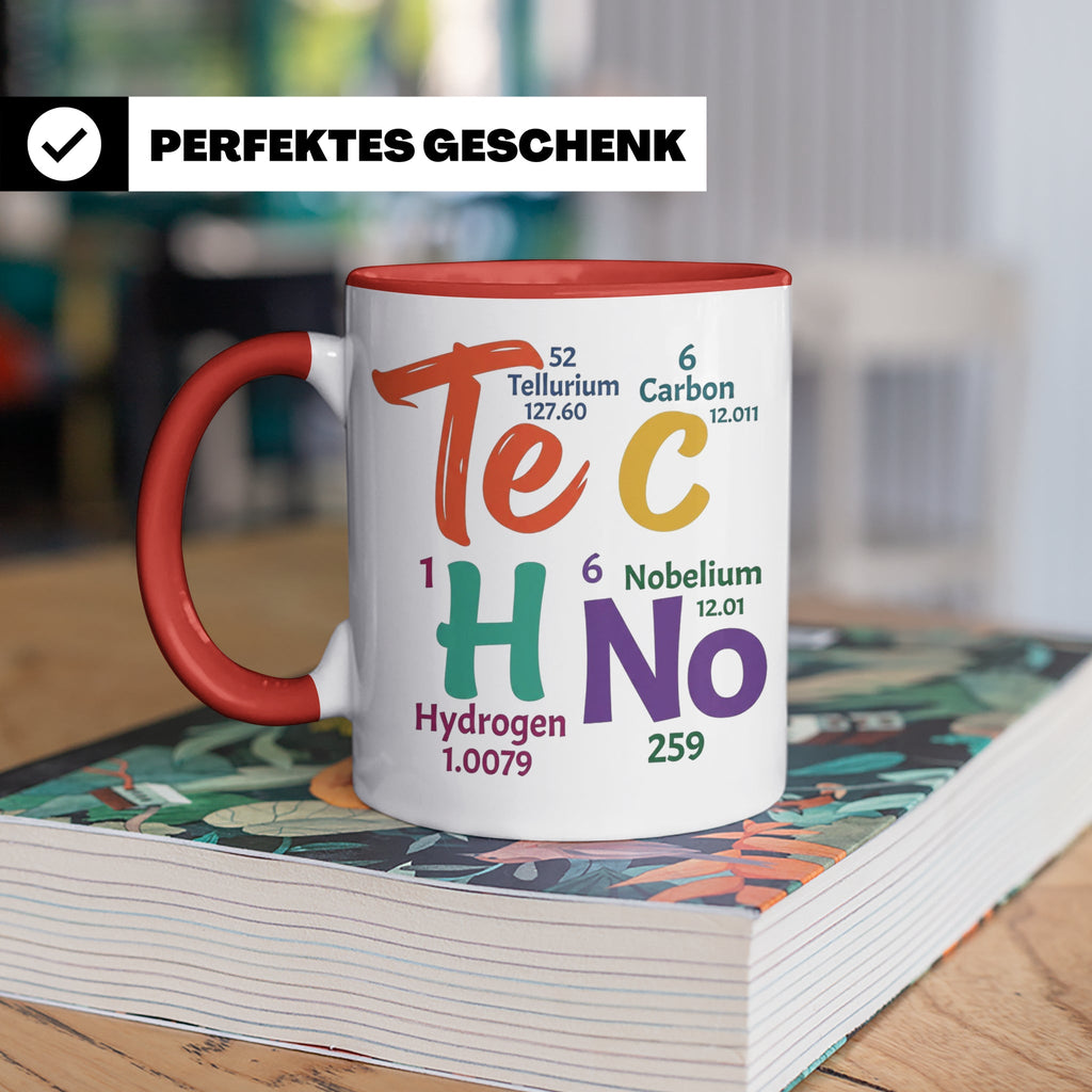Techno Tasse Periodensystem Te C H No Spruch, Geschenk für R – Rot [farbe:rot]