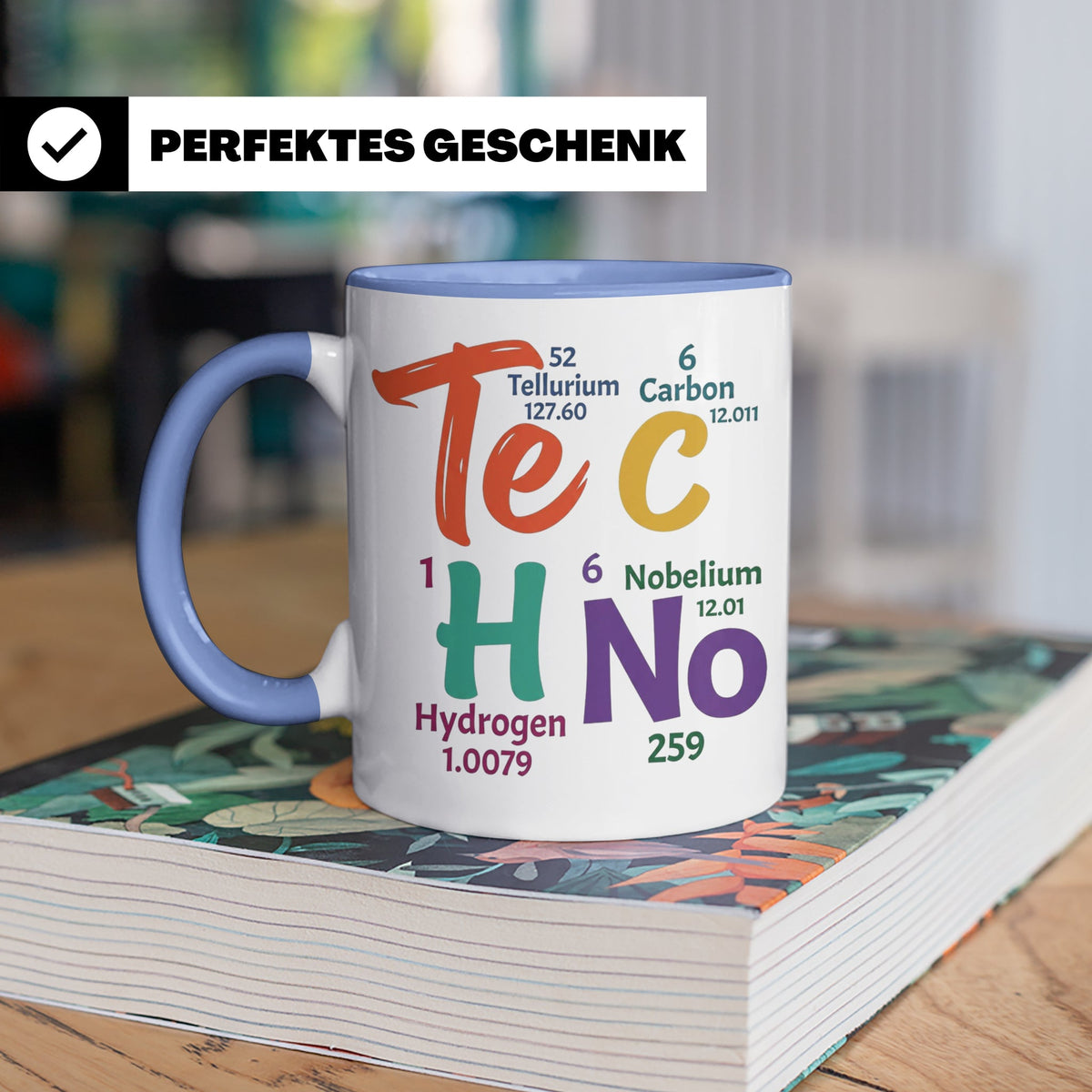 Techno Tasse Periodensystem Te C H No Spruch, Geschenk für R – Blau [farbe:blau]