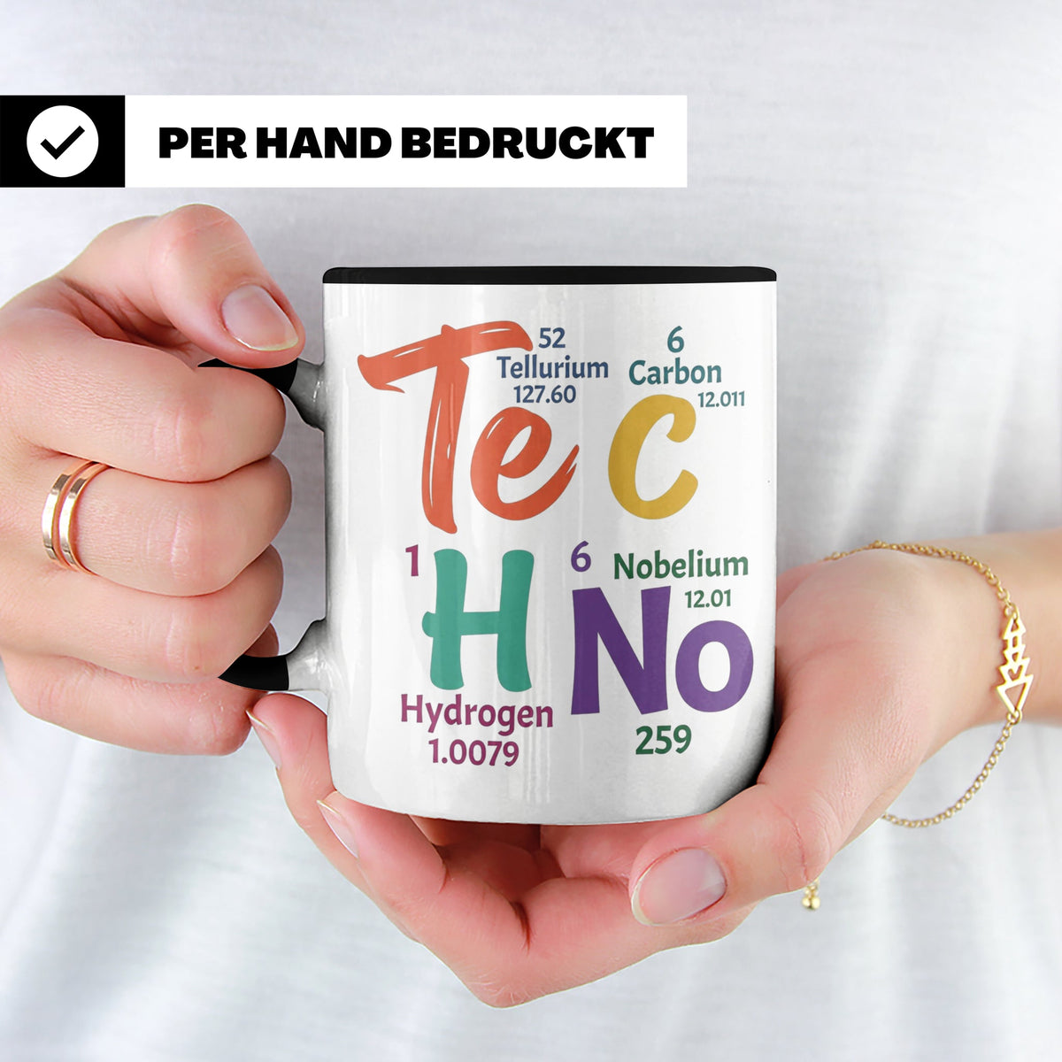Techno Tasse Periodensystem Te C H No Spruch, Geschenk für R – Schwarz [farbe:schwarz]