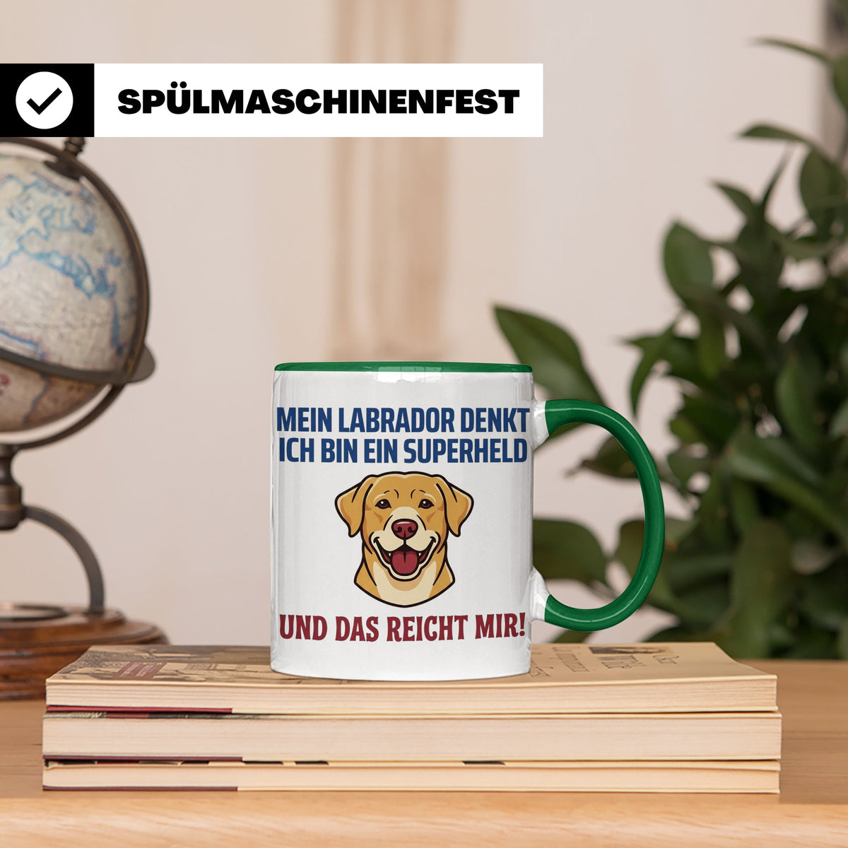 Labrador Tasse mit Spruch Superheld | Geschenk für Labbi Bes – Grün [farbe:grün]