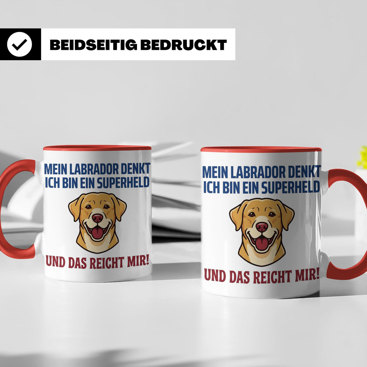 Labrador Tasse mit Spruch Superheld | Geschenk für Labbi Bes – Rot [farbe:rot]