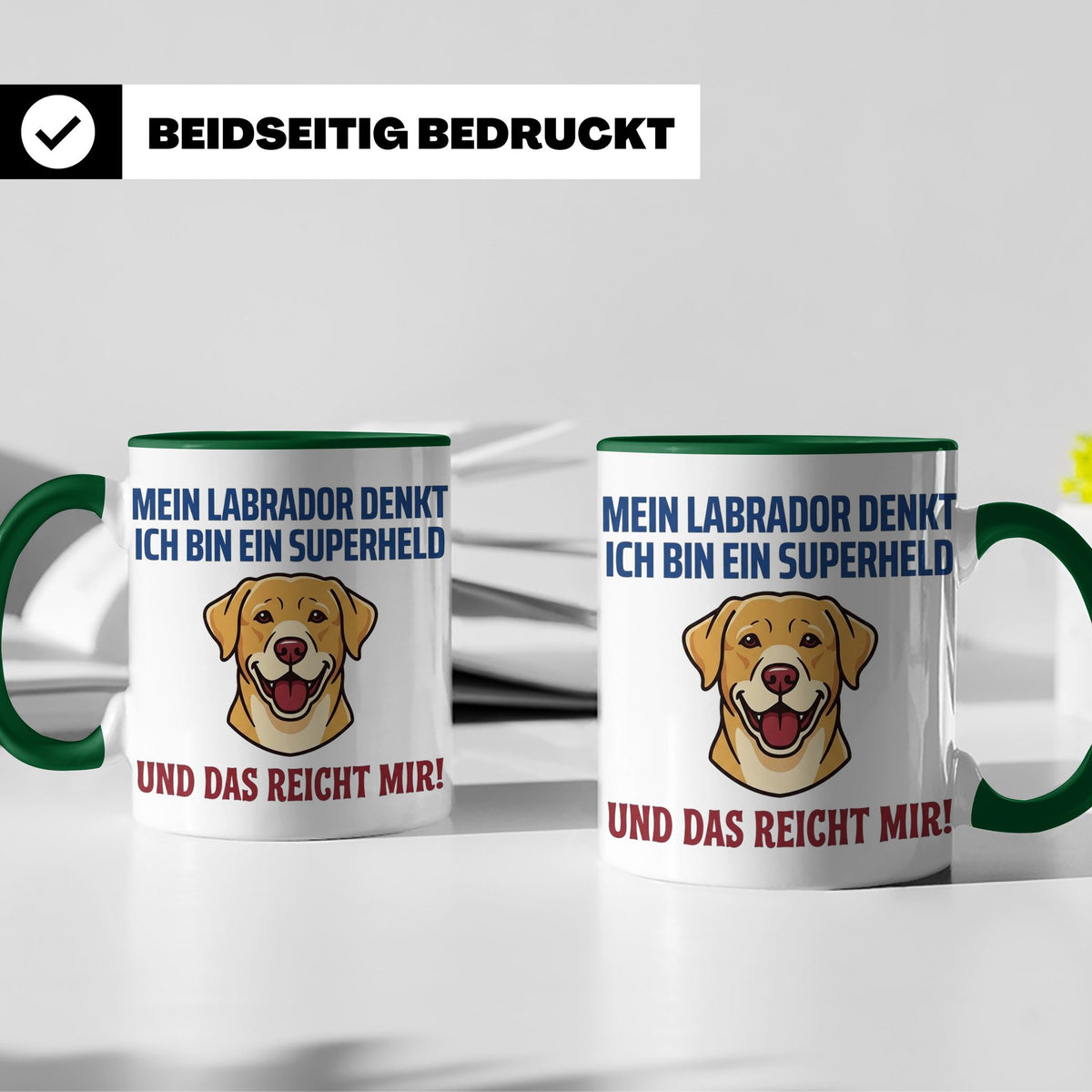 Labrador Tasse mit Spruch Superheld | Geschenk für Labbi Bes – Grün [farbe:grün]