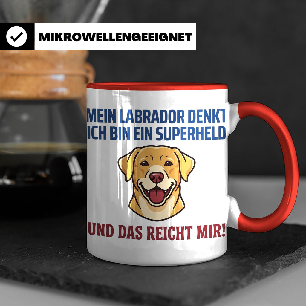 Labrador Tasse mit Spruch Superheld | Geschenk für Labbi Bes – Rot [farbe:rot]