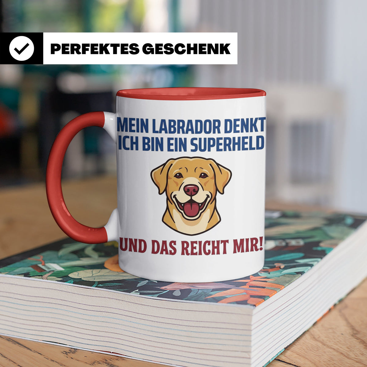 Labrador Tasse mit Spruch Superheld | Geschenk für Labbi Bes – Rot [farbe:rot]