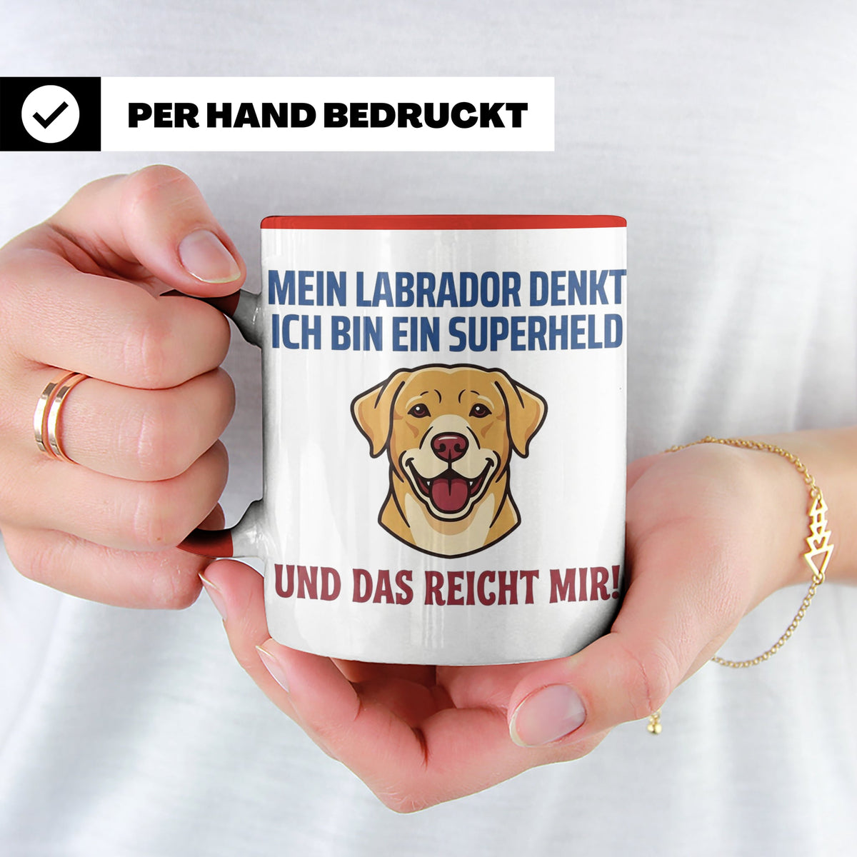 Labrador Tasse mit Spruch Superheld | Geschenk für Labbi Bes – Rot [farbe:rot]
