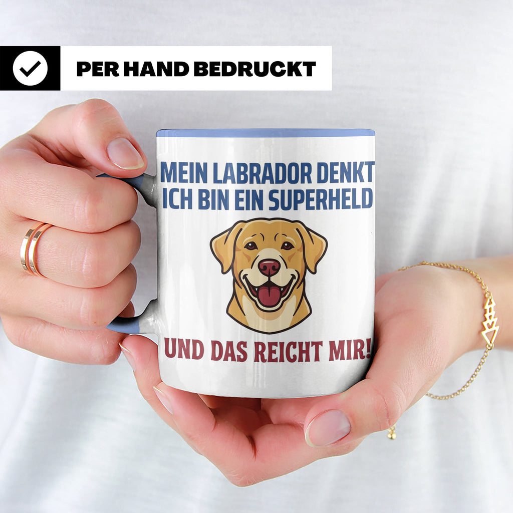 Labrador Tasse mit Spruch Superheld | Geschenk für Labbi Bes – Blau [farbe:blau]