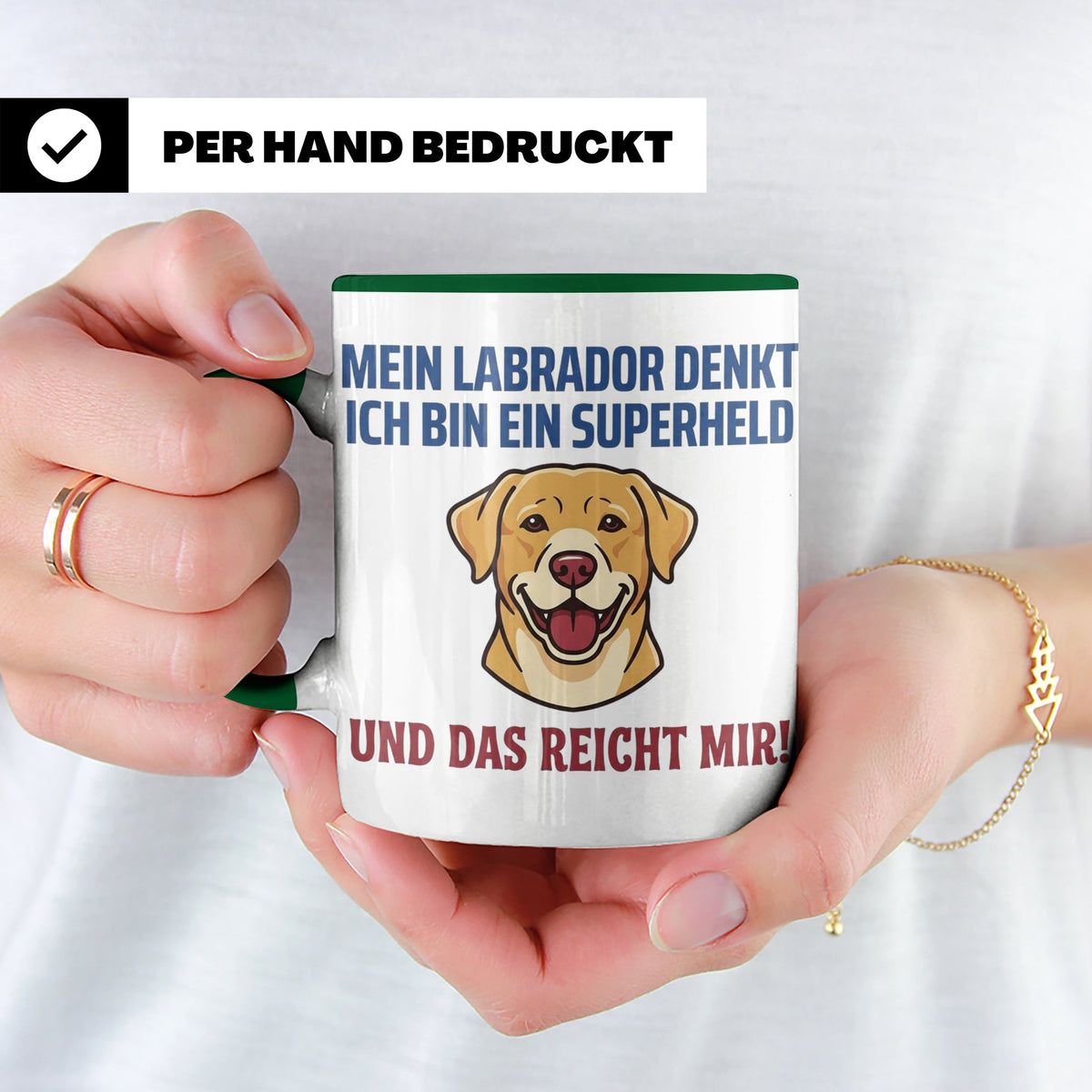 Labrador Tasse mit Spruch Superheld | Geschenk für Labbi Bes – Grün [farbe:grün]