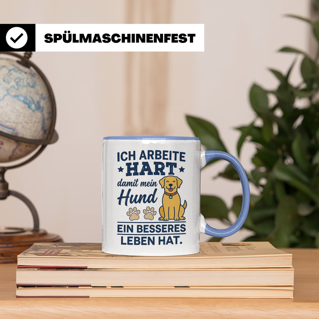 Hundebesitzer Tasse mit Spruch Ich arbeite hart für meinen H – Blau [farbe:blau]