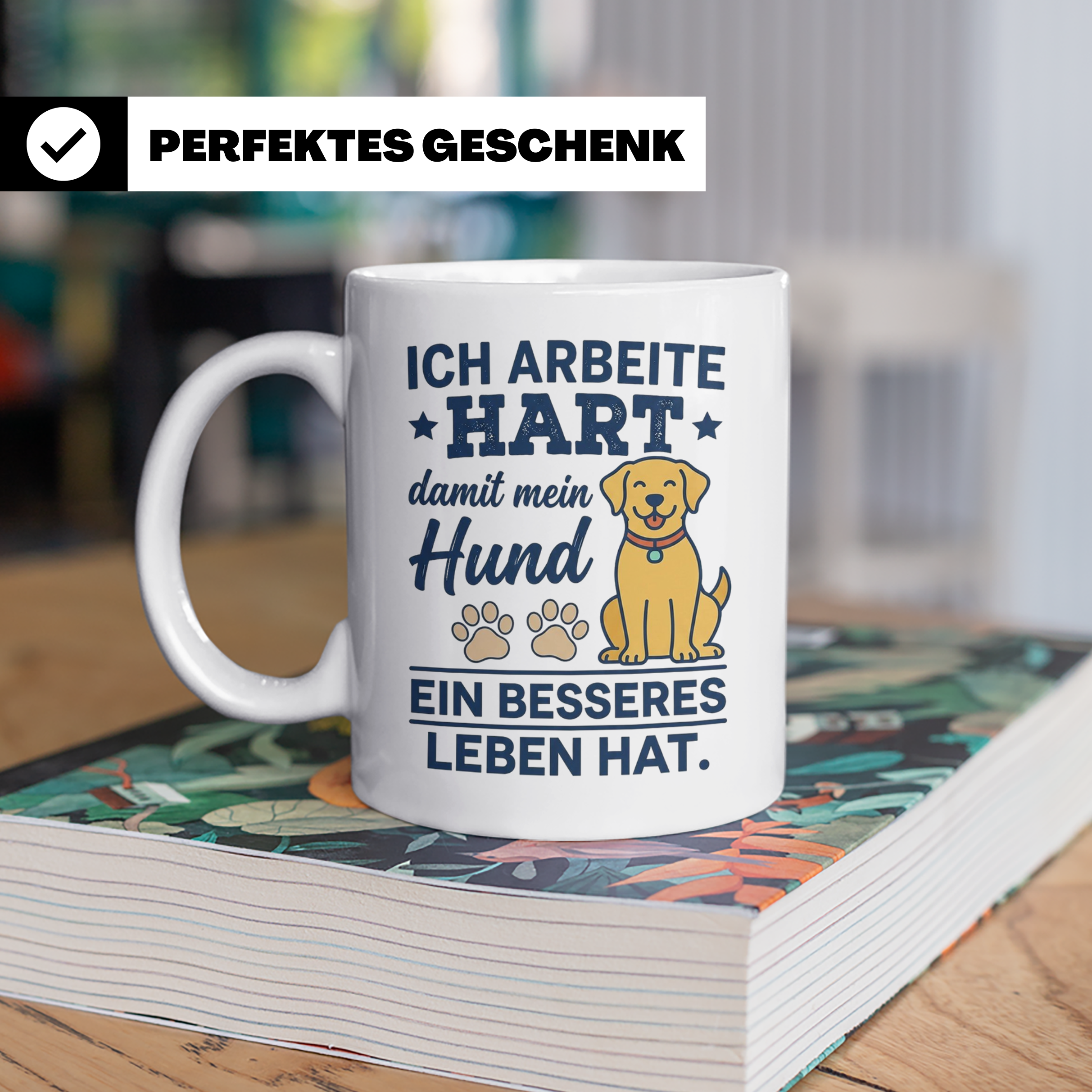 Hundebesitzer Tasse mit Spruch Ich arbeite hart für meinen H – Weiß [farbe:weiß]