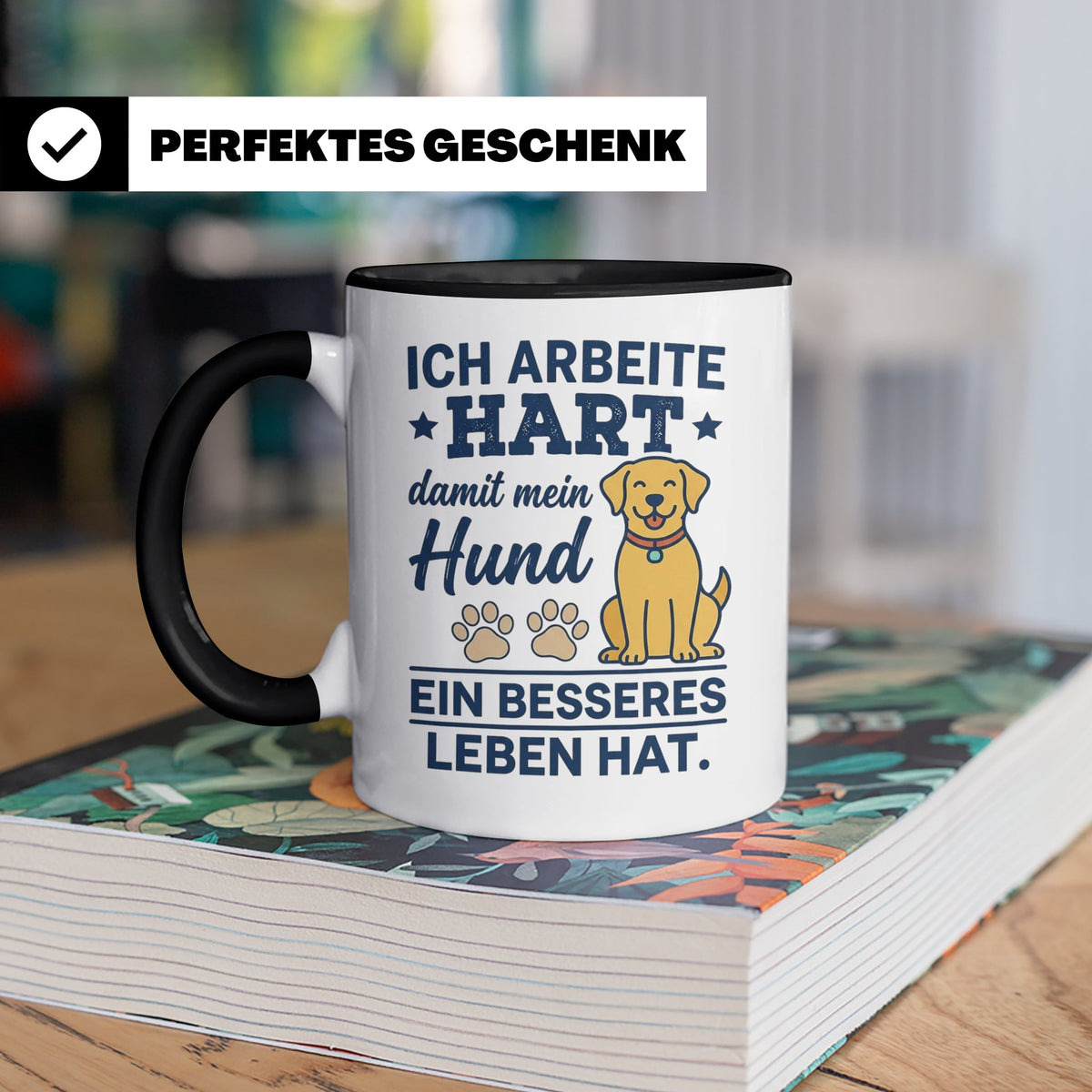 Hundebesitzer Tasse mit Spruch Ich arbeite hart für meinen H – Schwarz [farbe:schwarz]