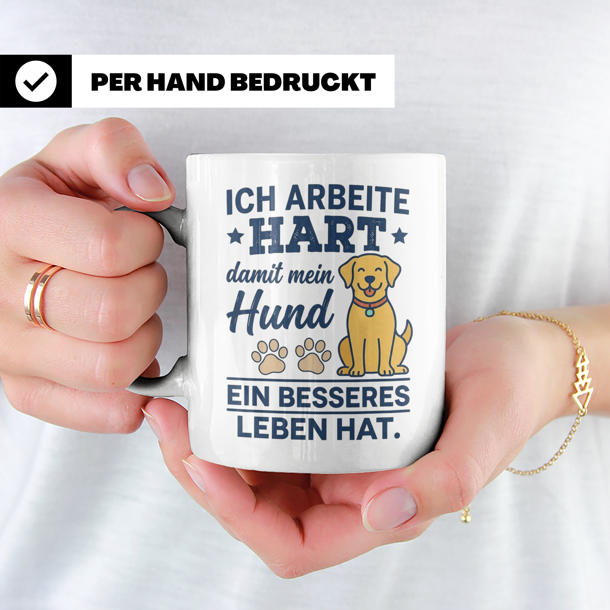 Hundebesitzer Tasse mit Spruch Ich arbeite hart für meinen H – Weiß [farbe:weiß]