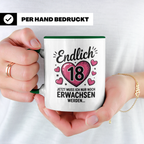 18 Geburtstag Tasse - Endlich 18 Geschenkidee Achtzehnte Party Deko - Jetzt muss ich nur noch Erwachsen werden Spruch für Teenager Mädchen