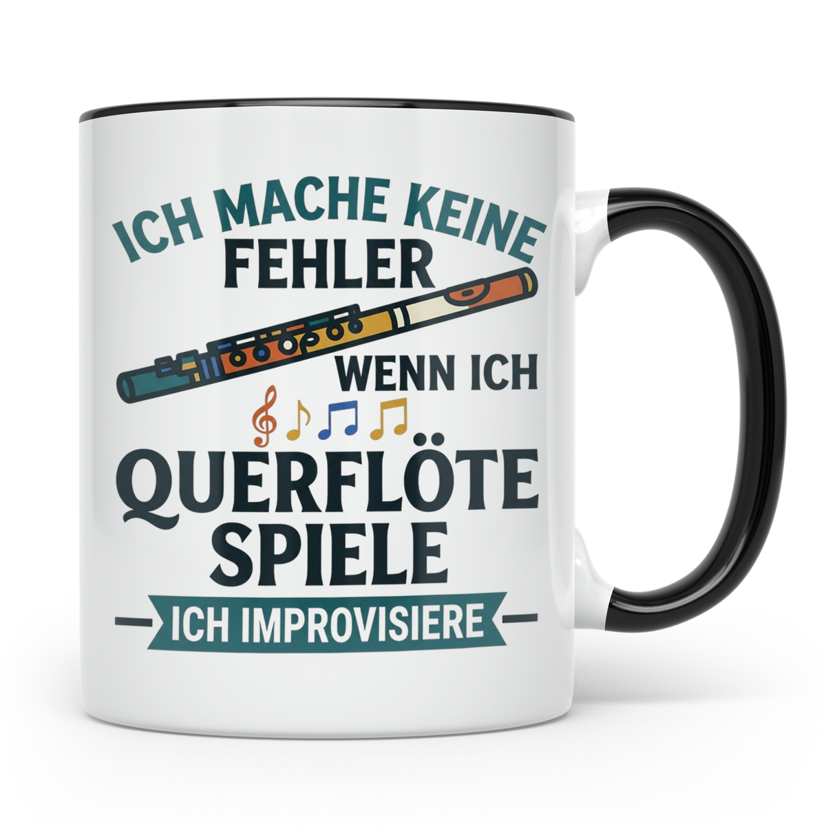 Querflöte Tasse mit Spruch Ich improvisiere | Flötist Musike – Schwarz [farbe:schwarz]