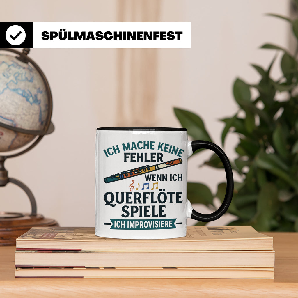 Querflöte Tasse mit Spruch Ich improvisiere | Flötist Musike – Schwarz [farbe:schwarz]