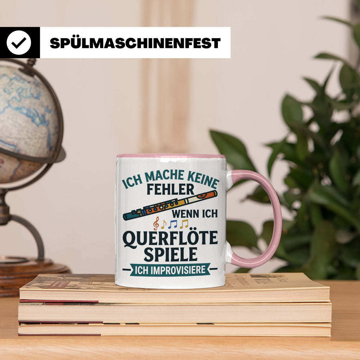 Querflöte Tasse mit Spruch Ich improvisiere | Flötist Musike – Rosa [farbe:rosa]