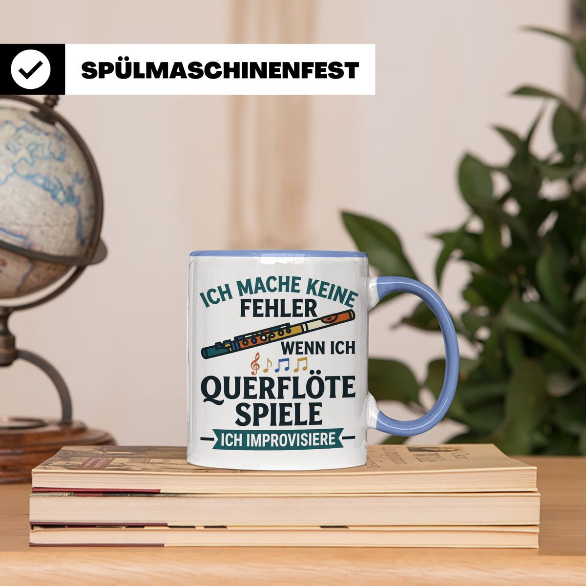 Querflöte Tasse mit Spruch Ich improvisiere | Flötist Musike – Blau [farbe:blau]