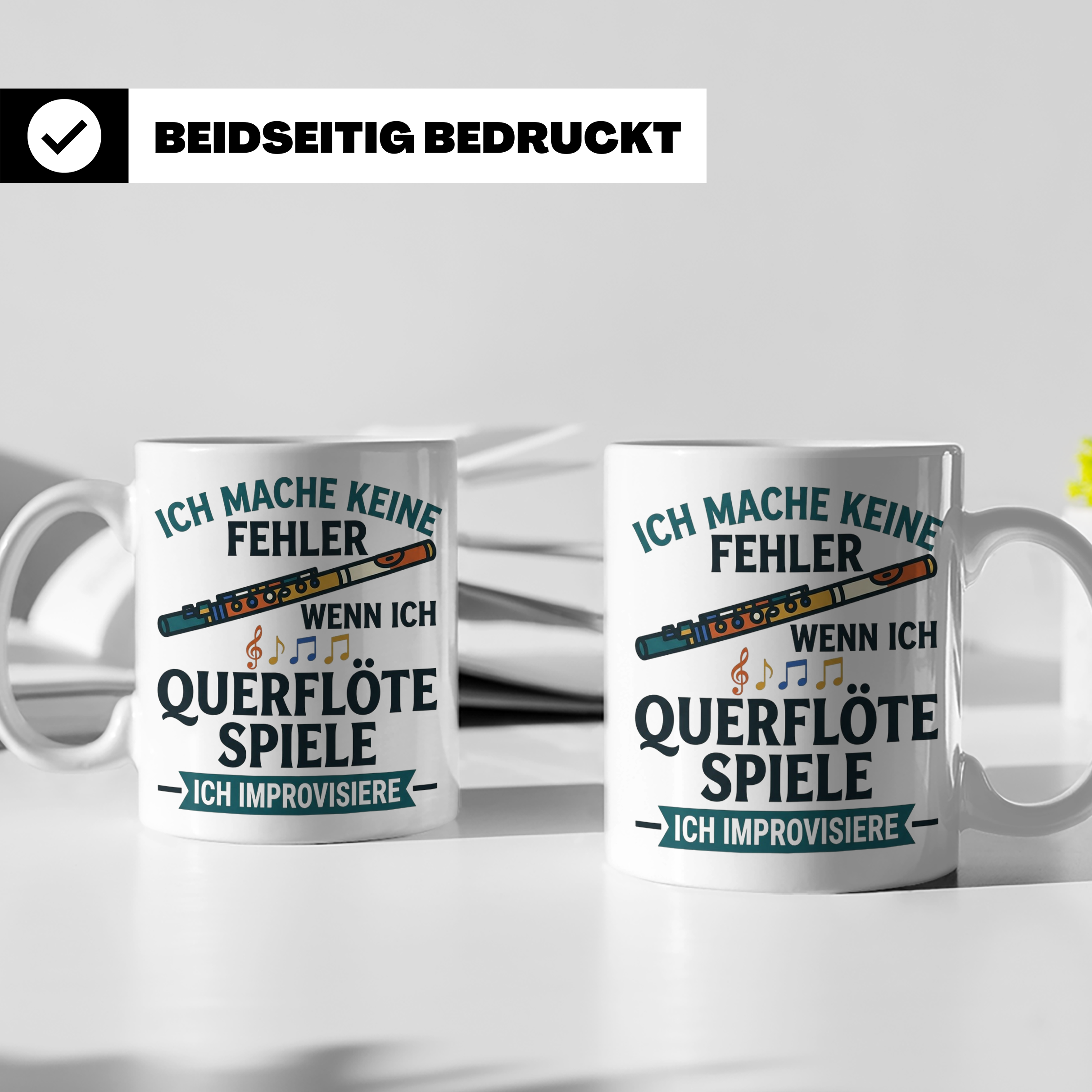 Querflöte Tasse mit Spruch Ich improvisiere | Flötist Musike – Weiß [farbe:weiß]