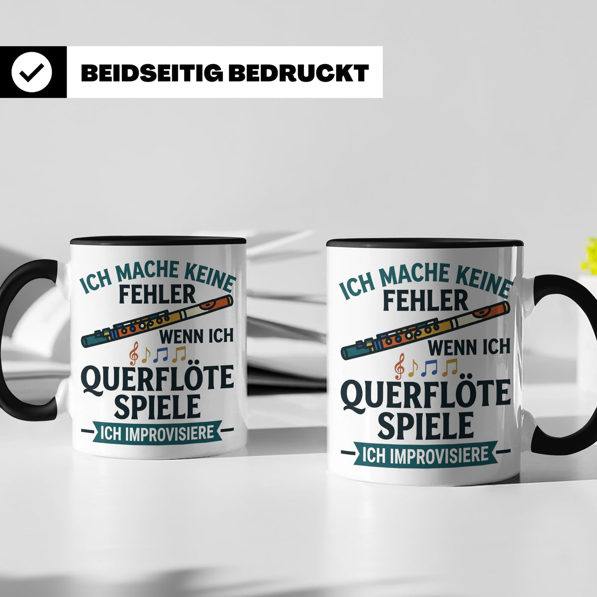 Querflöte Tasse mit Spruch Ich improvisiere | Flötist Musike – Schwarz [farbe:schwarz]