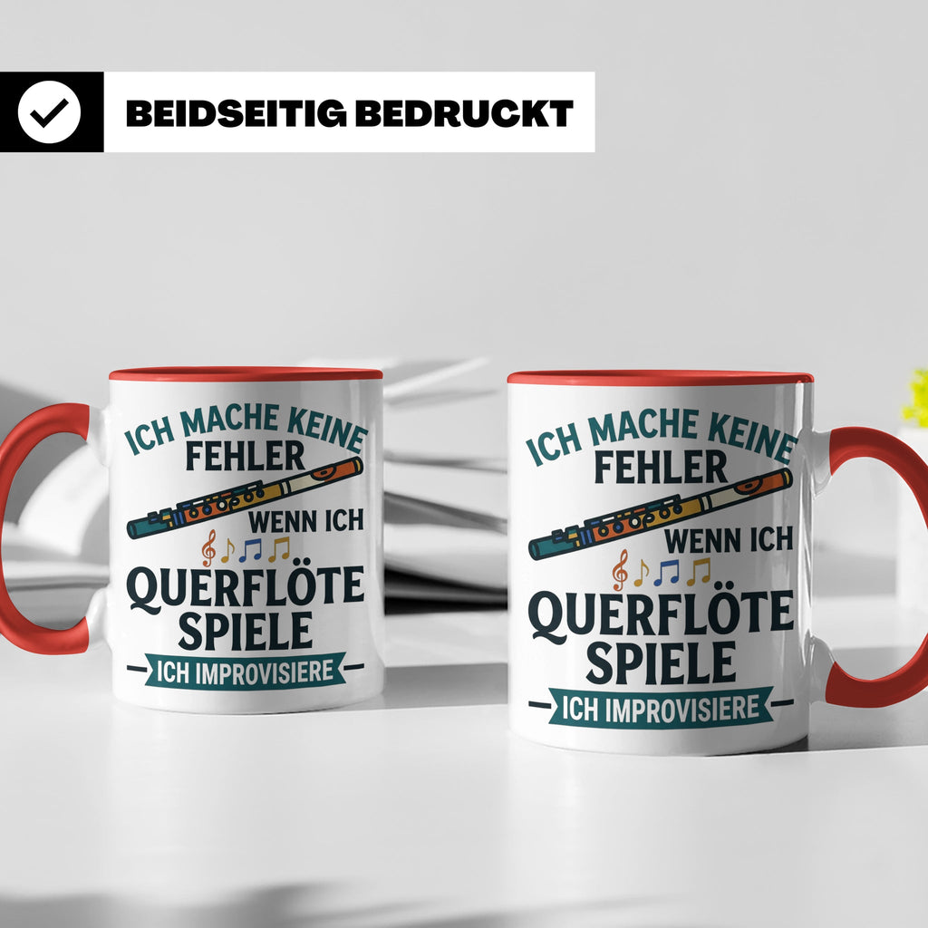 Querflöte Tasse mit Spruch Ich improvisiere | Flötist Musike – Rot [farbe:rot]