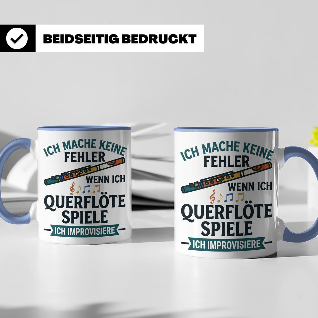 Querflöte Tasse mit Spruch Ich improvisiere | Flötist Musike – Blau [farbe:blau]