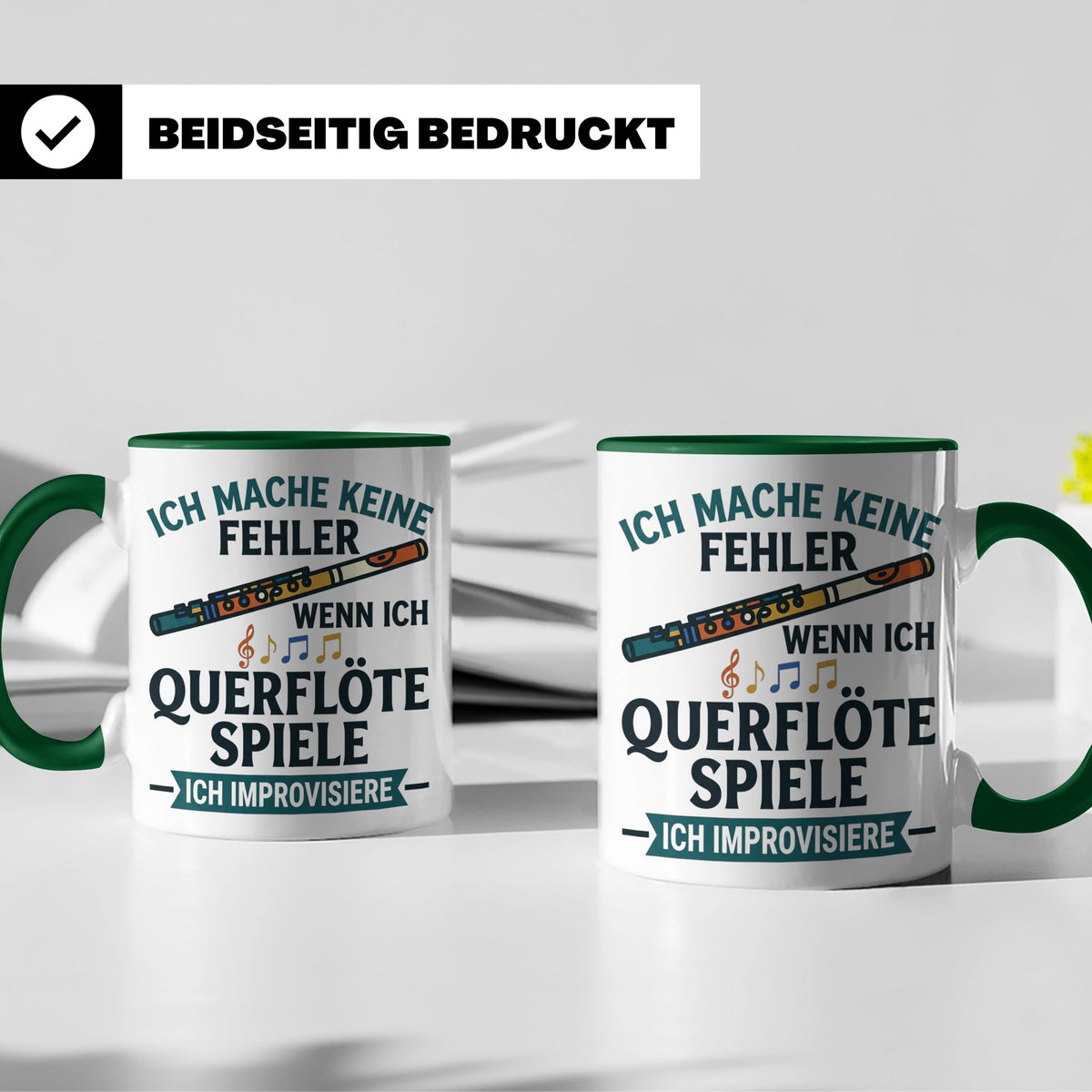 Querflöte Tasse mit Spruch Ich improvisiere | Flötist Musike – Grün [farbe:grün]