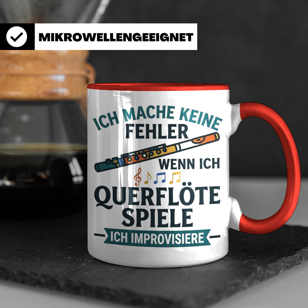 Querflöte Tasse mit Spruch Ich improvisiere | Flötist Musike – Rot [farbe:rot]