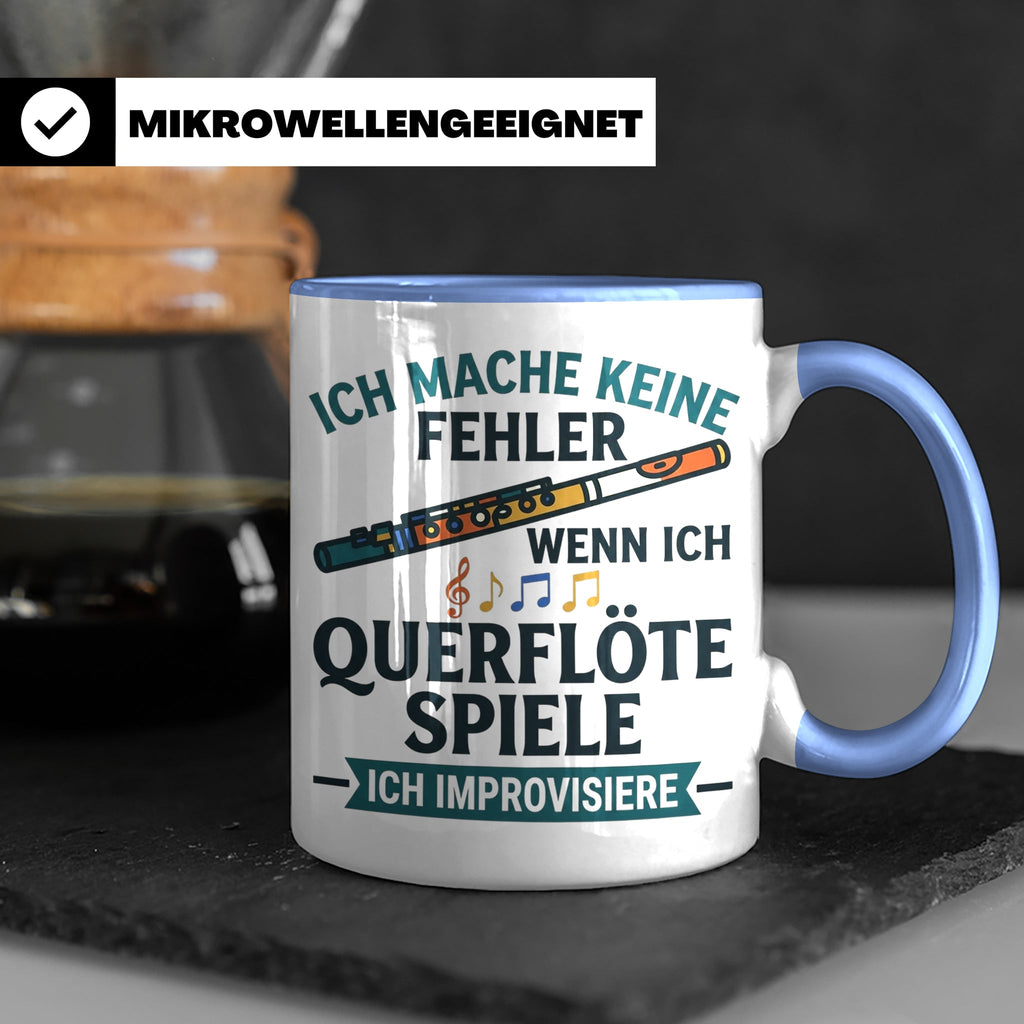 Querflöte Tasse mit Spruch Ich improvisiere | Flötist Musike – Blau [farbe:blau]