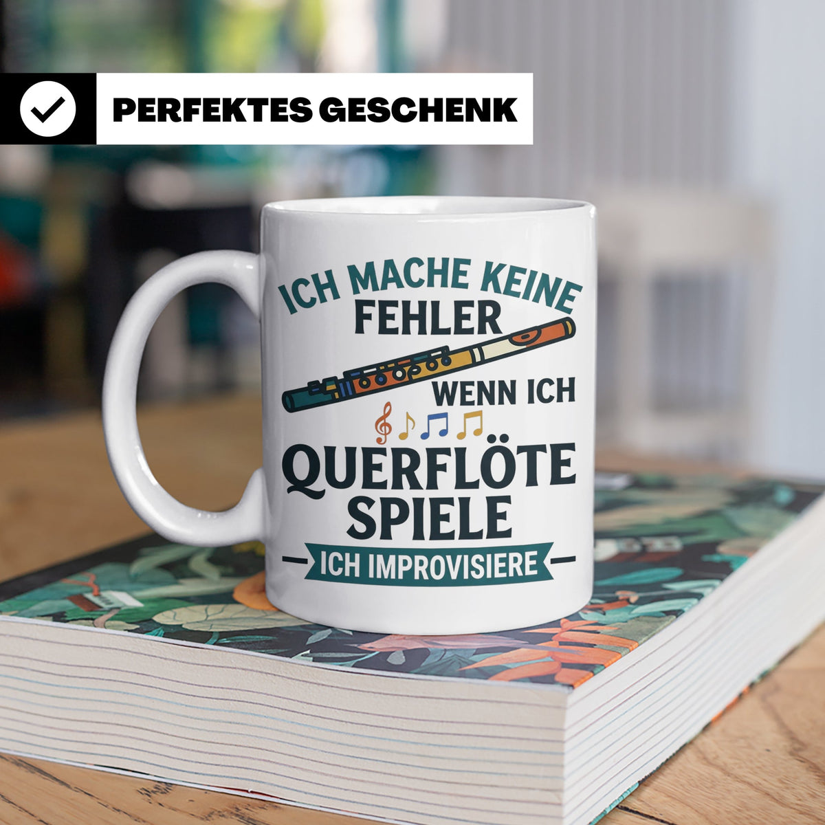Querflöte Tasse mit Spruch Ich improvisiere | Flötist Musike – Weiß [farbe:weiß]