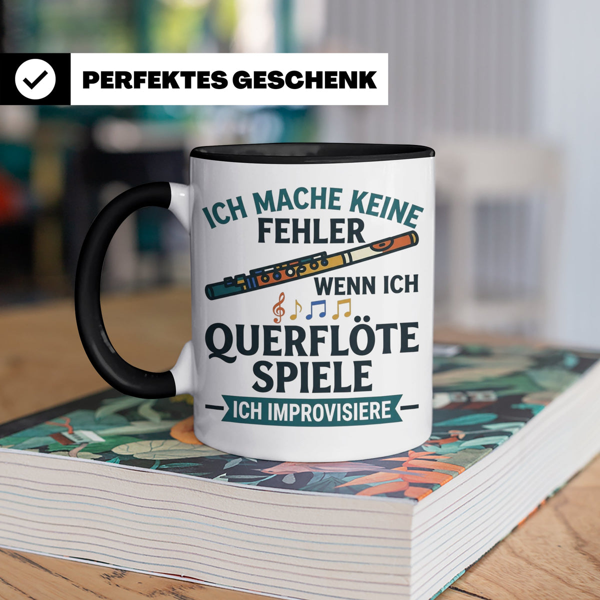 Querflöte Tasse mit Spruch Ich improvisiere | Flötist Musike – Schwarz [farbe:schwarz]