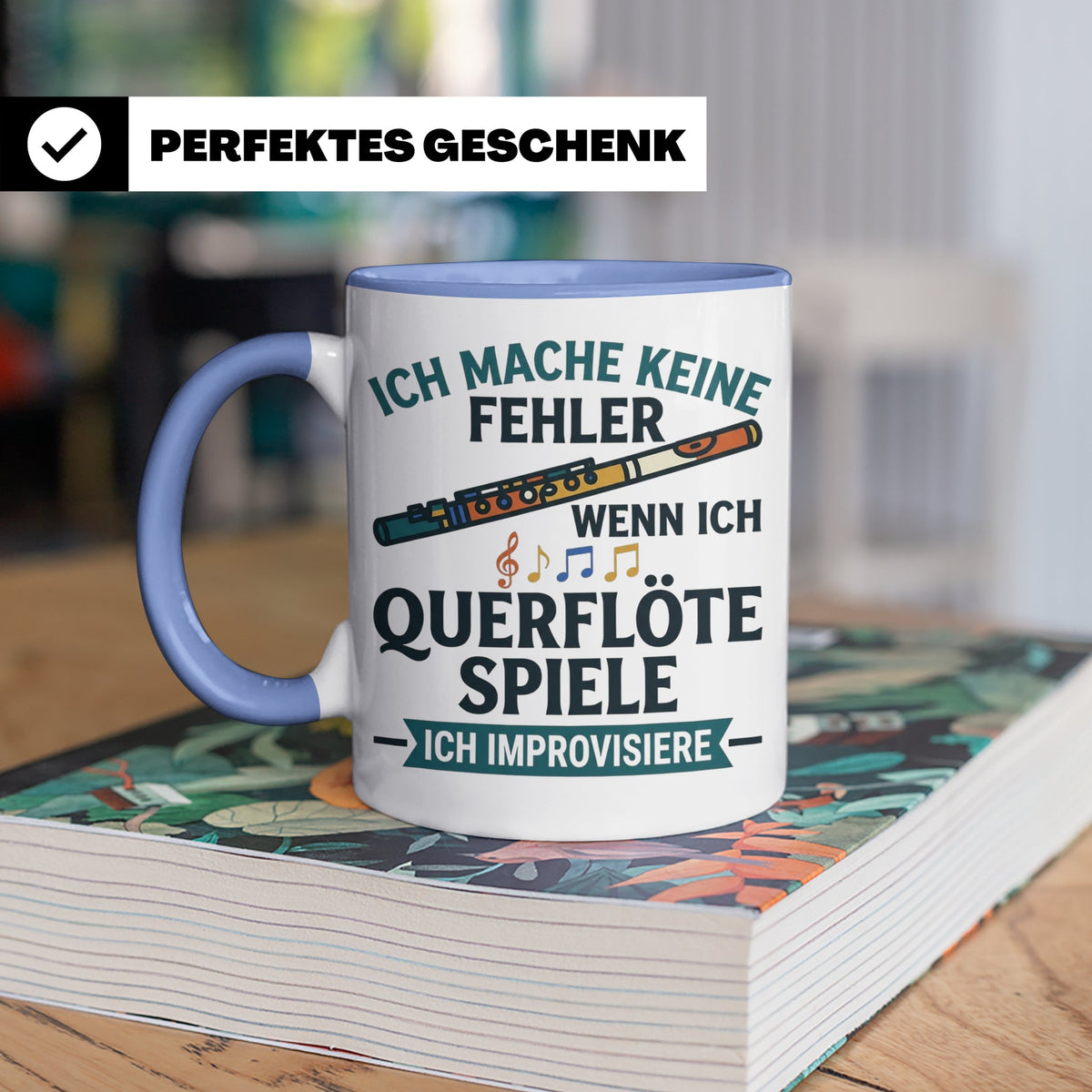 Querflöte Tasse mit Spruch Ich improvisiere | Flötist Musike – Blau [farbe:blau]