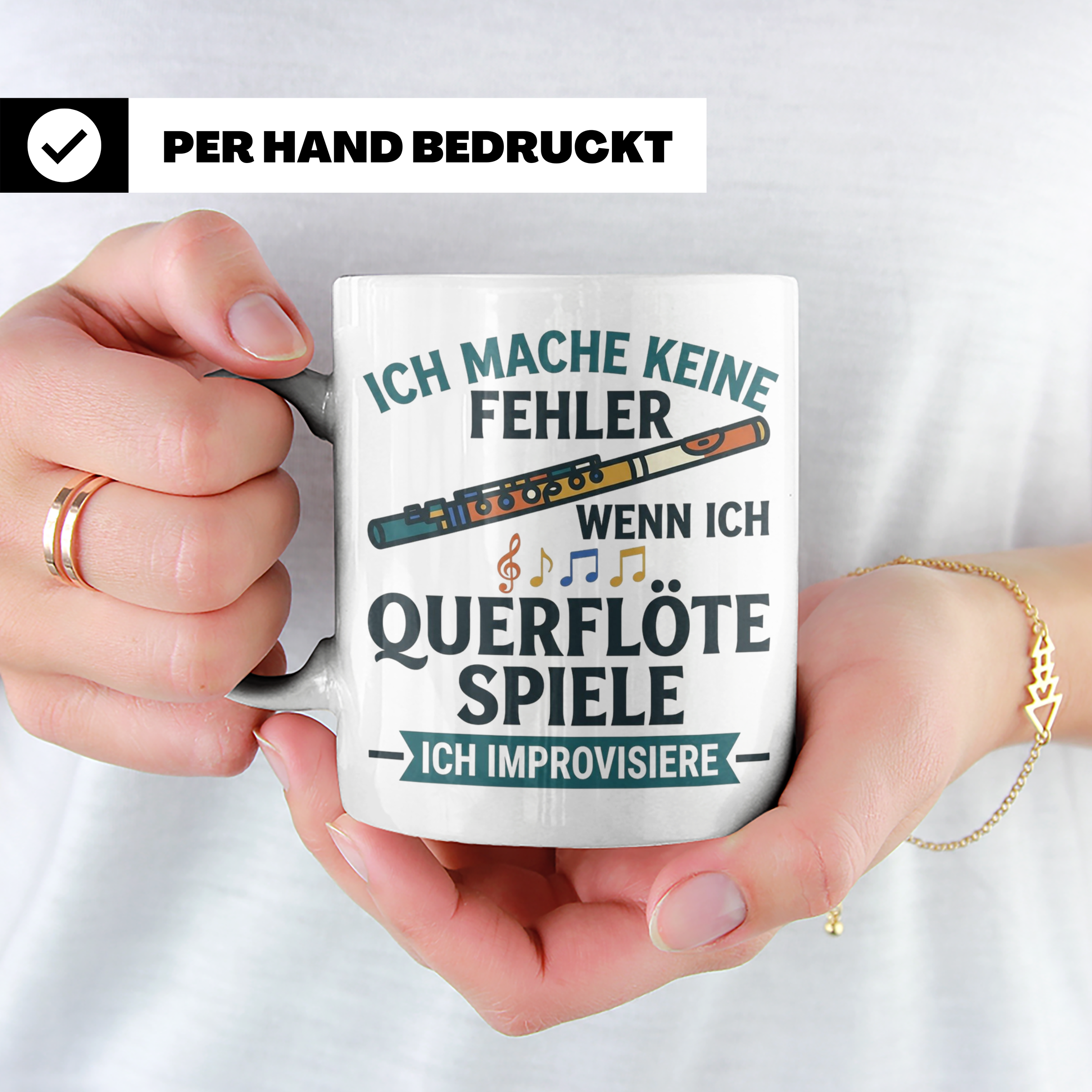 Querflöte Tasse mit Spruch Ich improvisiere | Flötist Musike – Weiß [farbe:weiß]