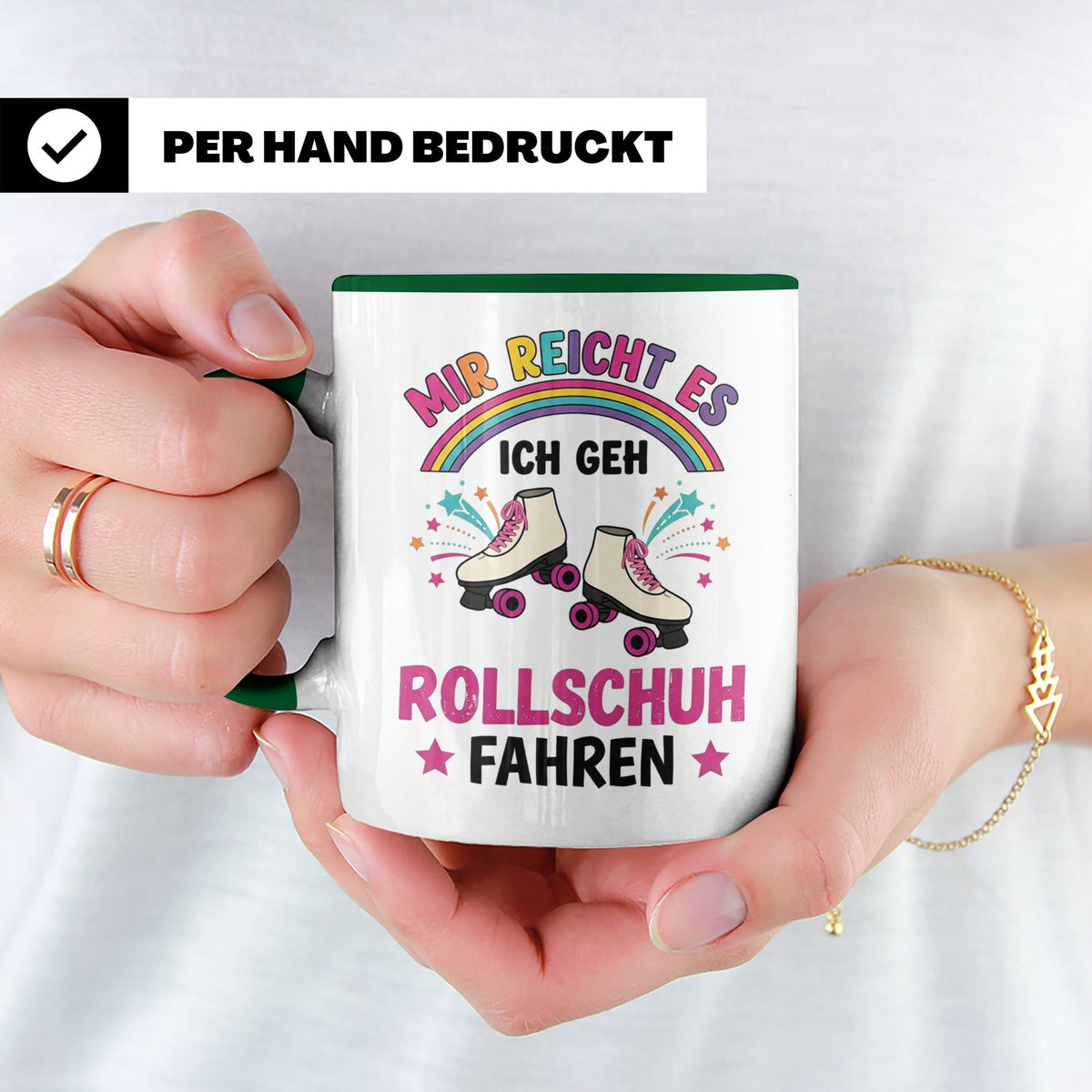 Rollschuh Tasse "Mir reicht es" | Lustiger Spruch für Skater – Grün [farbe:grün]