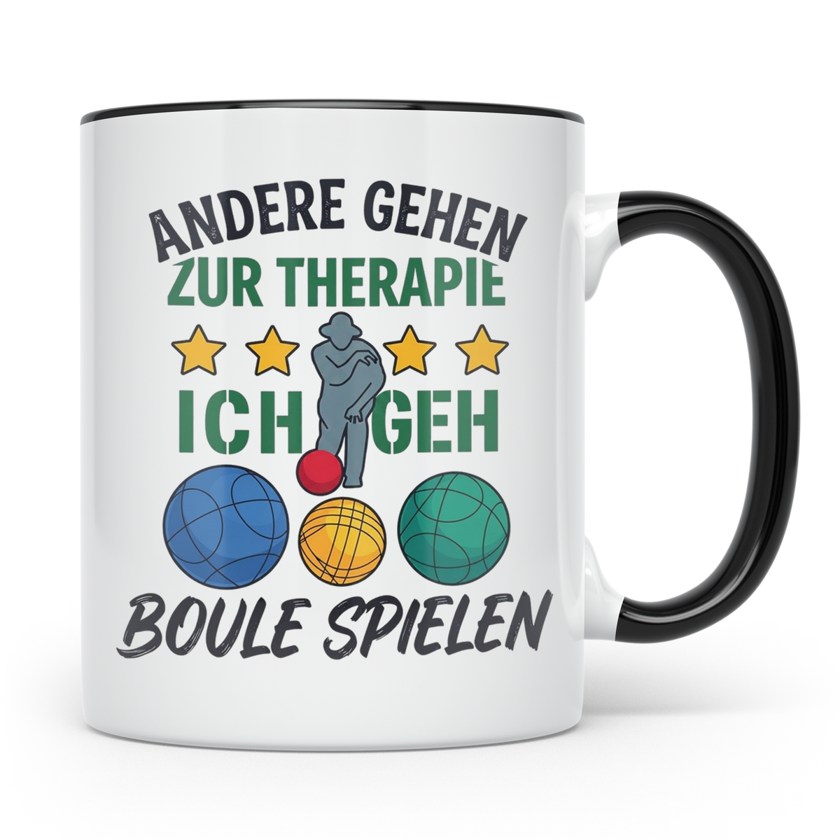 Boule Tasse mit Spruch Andere gehen zur Therapie ich geh Bou – Schwarz [farbe:schwarz]