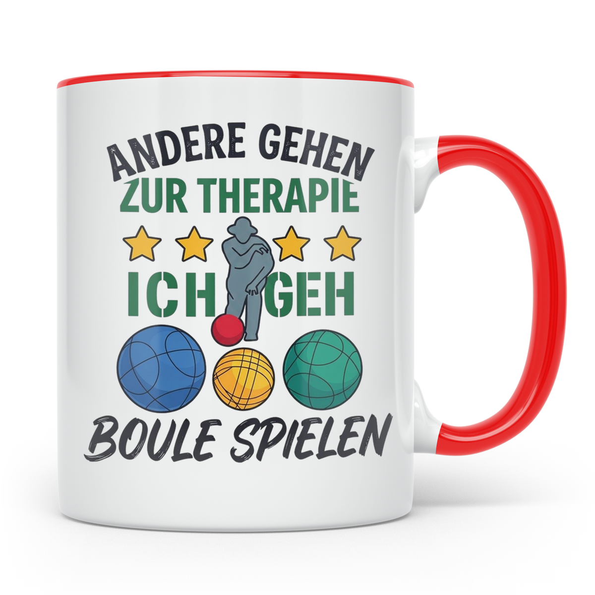 Boule Tasse mit Spruch Andere gehen zur Therapie ich geh Bou – Rot [farbe:rot]