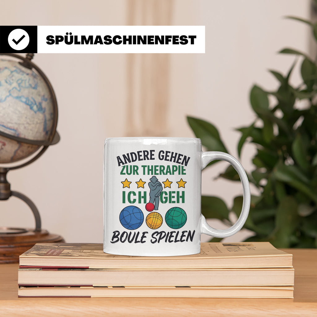 Boule Tasse mit Spruch Andere gehen zur Therapie ich geh Bou – Weiß [farbe:weiß]