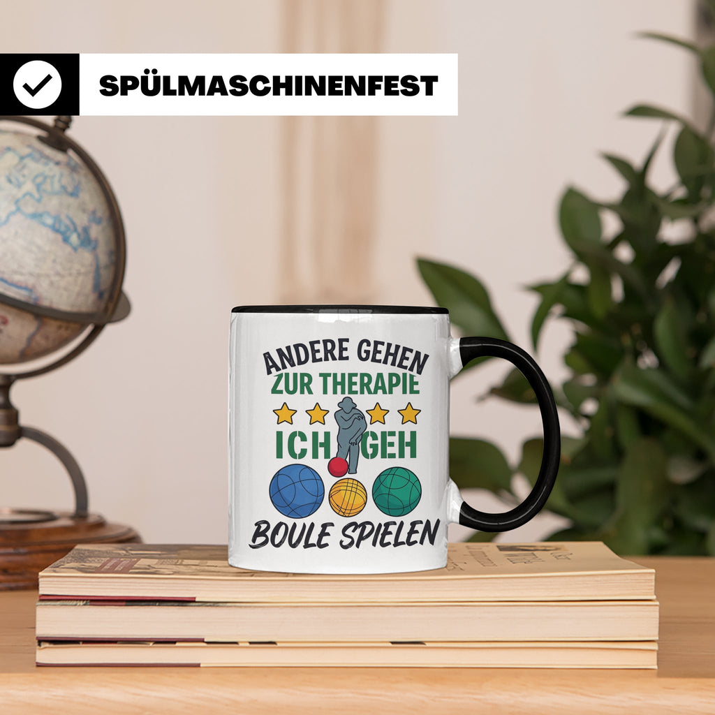 Boule Tasse mit Spruch Andere gehen zur Therapie ich geh Bou – Schwarz [farbe:schwarz]