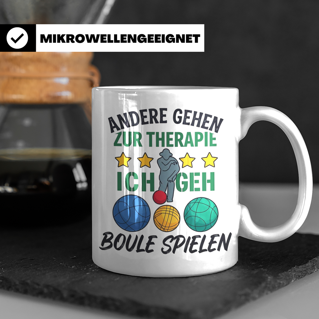 Boule Tasse mit Spruch Andere gehen zur Therapie ich geh Bou – Weiß [farbe:weiß]