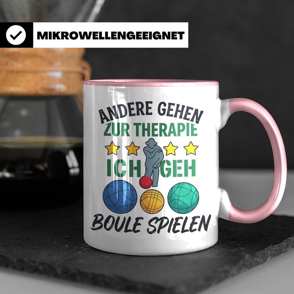Boule Tasse mit Spruch Andere gehen zur Therapie ich geh Bou – Rosa [farbe:rosa]