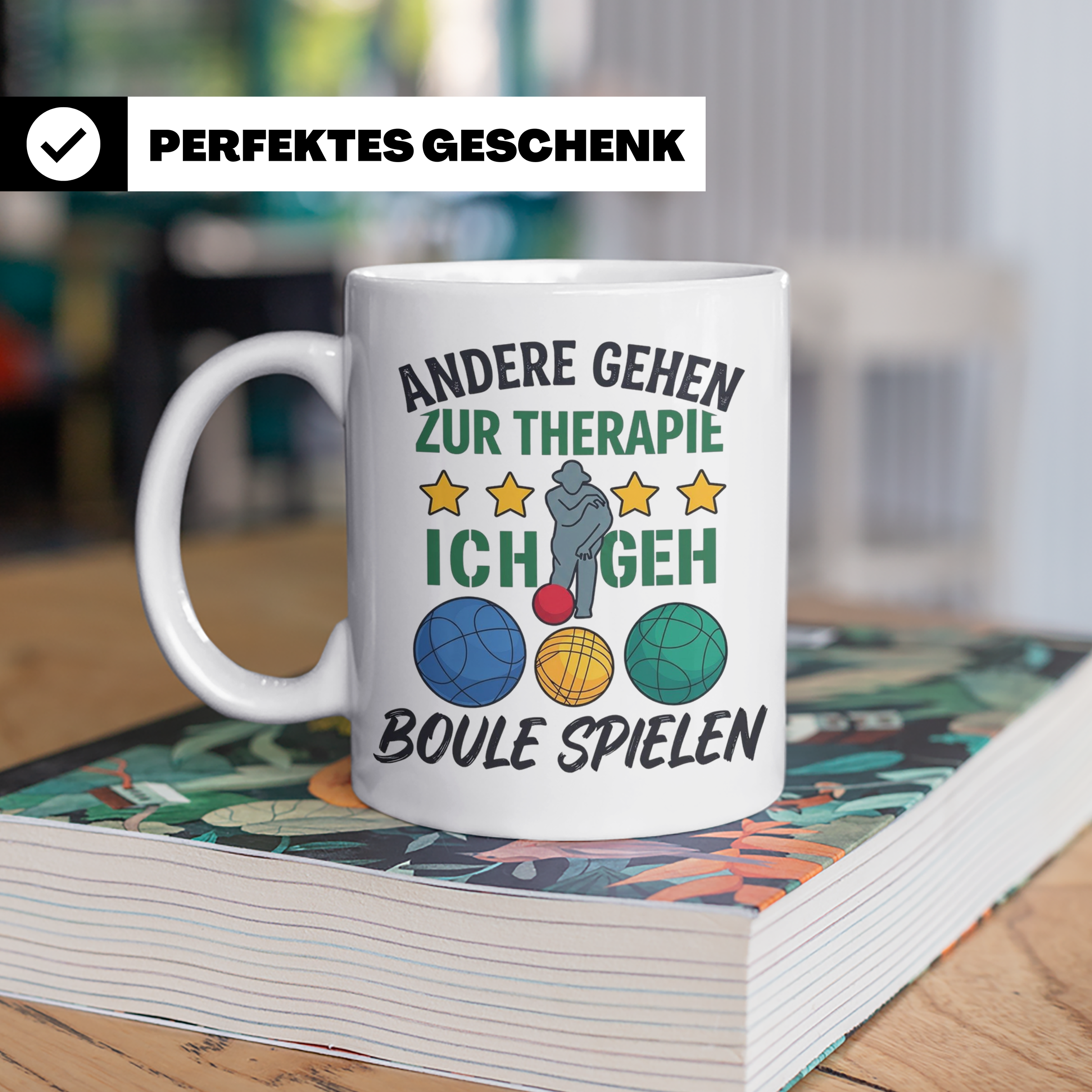 Boule Tasse mit Spruch Andere gehen zur Therapie ich geh Bou – Weiß [farbe:weiß]