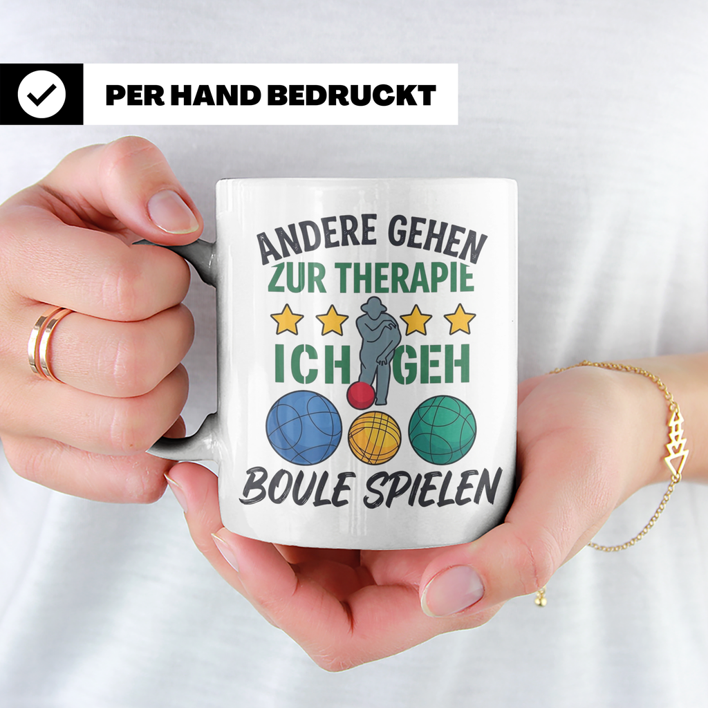 Boule Tasse mit Spruch Andere gehen zur Therapie ich geh Bou – Weiß [farbe:weiß]