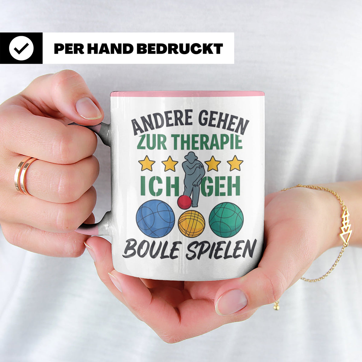 Boule Tasse mit Spruch Andere gehen zur Therapie ich geh Bou – Rosa [farbe:rosa]