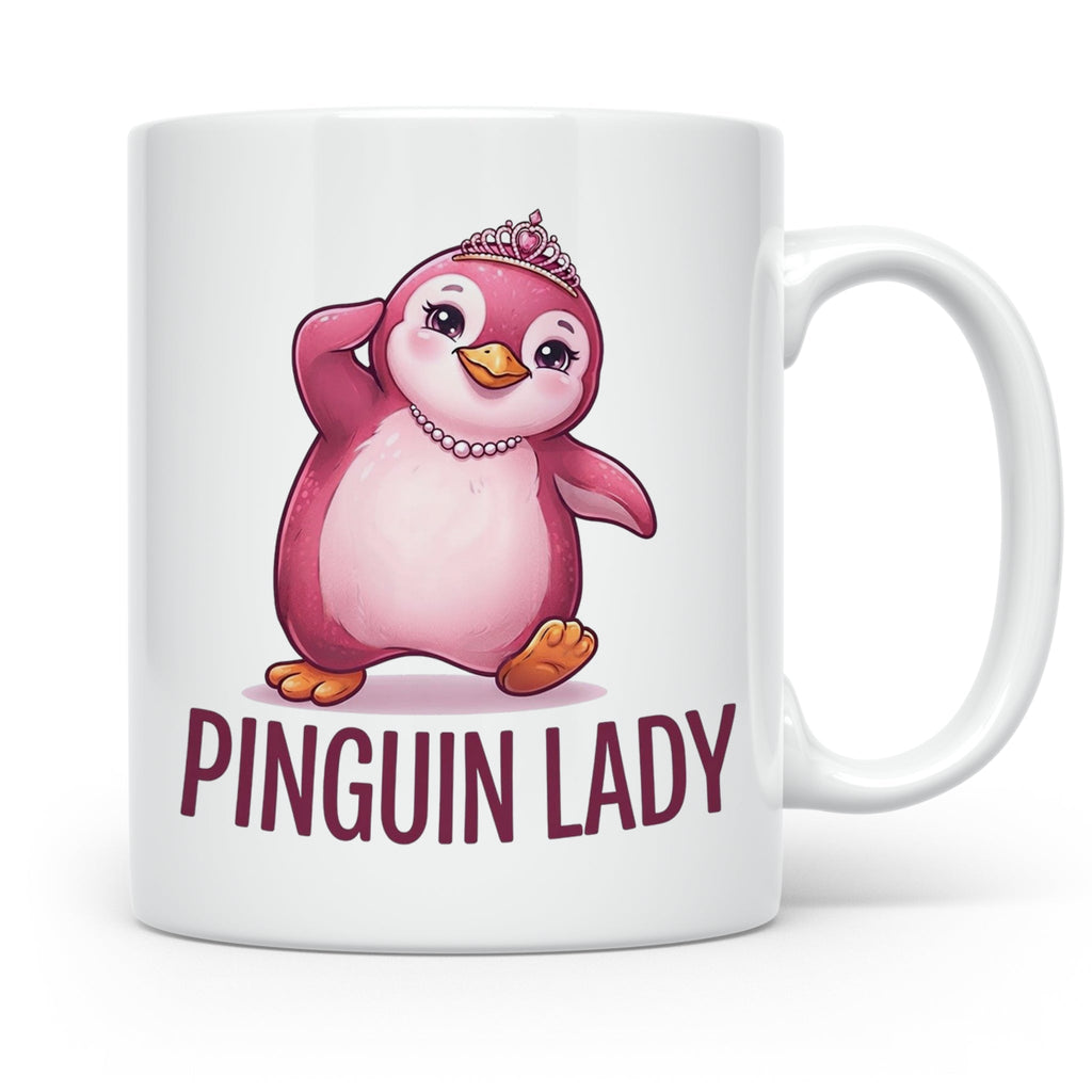 Pinguin Lady Tasse mit Krone & Perlenkette, süßer pinker Pin – Weiß [farbe:weiß]